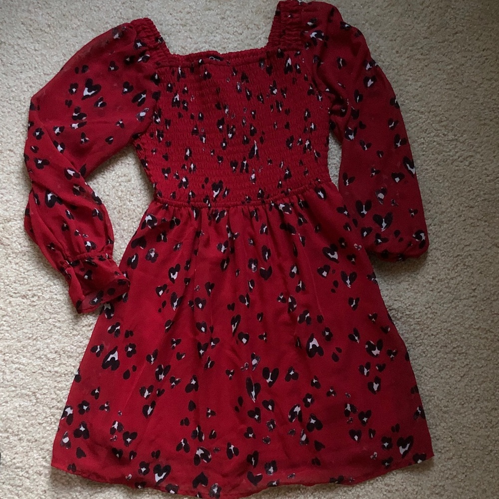 Leopard print red dress smocked top